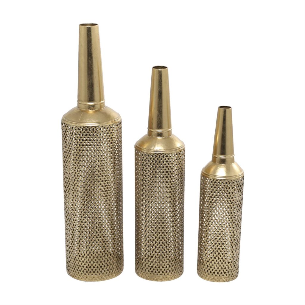 13576 Jgo. 3 jarrones tiras dorados metálicos