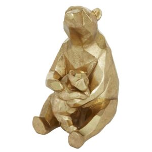 58387 Escultura Mamá osa  y bebe oso dorado de resina