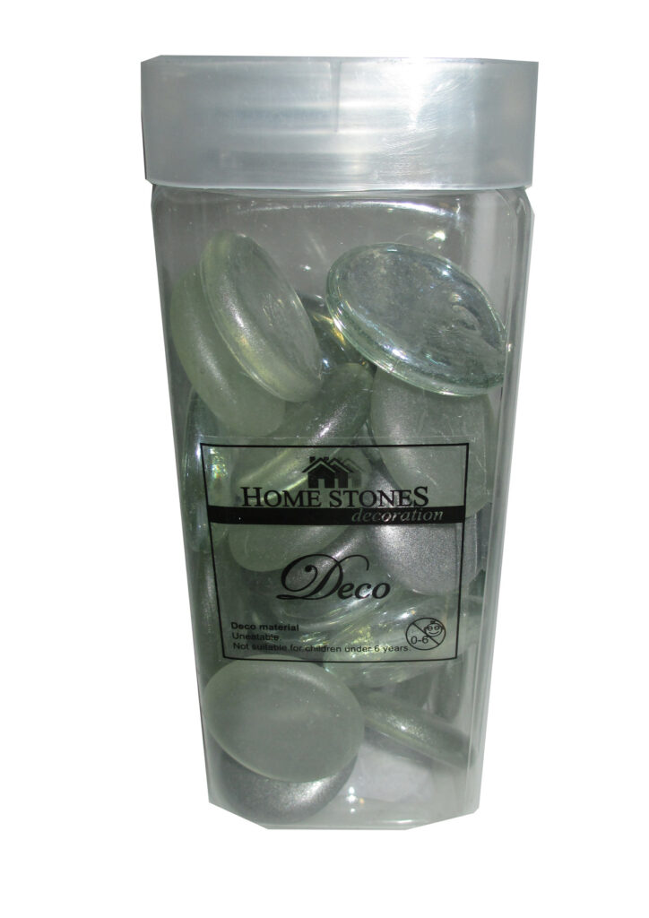 83439 Bote c/piedras gris vidrio/PVC